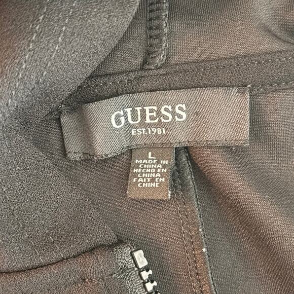 GUESS Black Hoodie Dress Sz Large Half Zip Short Sleeve Crepe Shift Knee Length - Picture 6 of 7